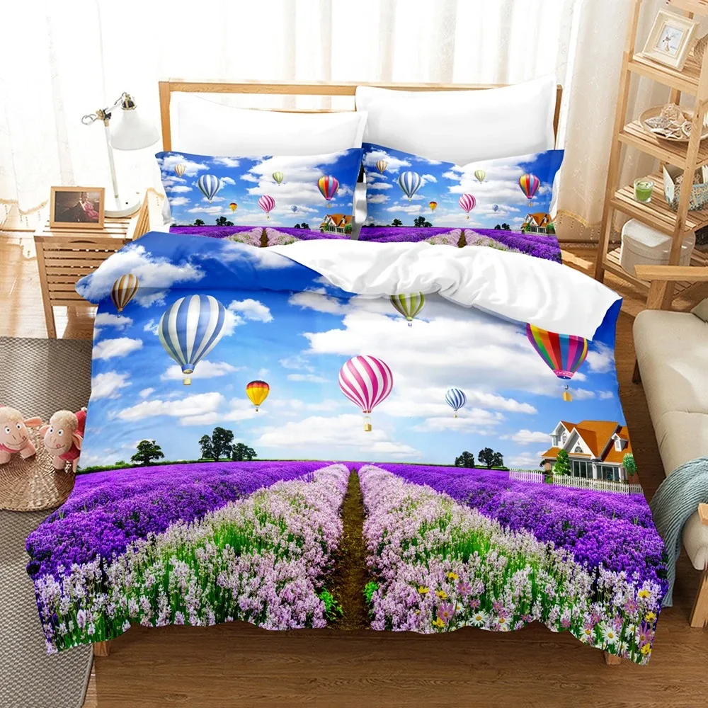 

Lavender 3D Bedding Set Purple Duvet Cover Beautiful Landscape Polyester Pillowcases Quilt Cover Gift Twin King Queen Home Decor