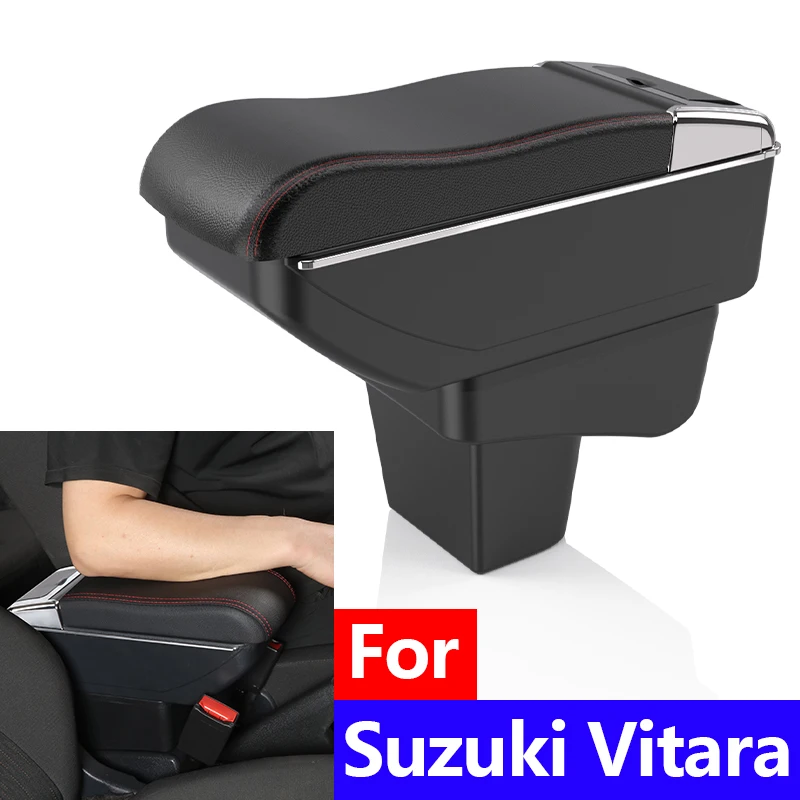 

Car interior black PU leather armrest for Suzuki Vitara central storage box according to the groove design embedded installation