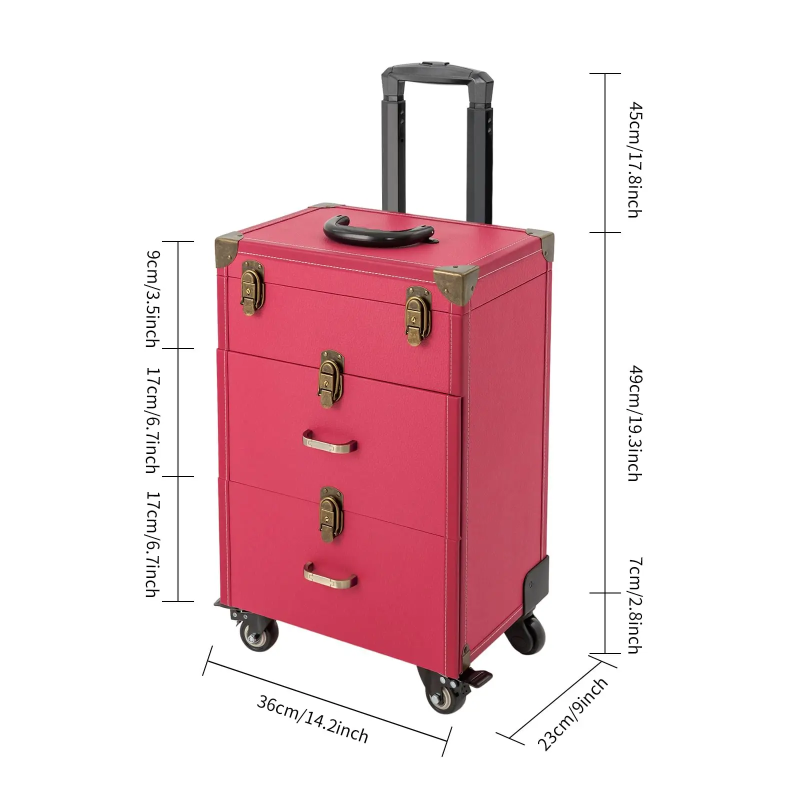 ローリングメイクアップケース - 引き出し付きポータブル化粧品トロリー、メイクアップ、マニキュア、マニキュア用の4輪付き多機能オーガナイザー