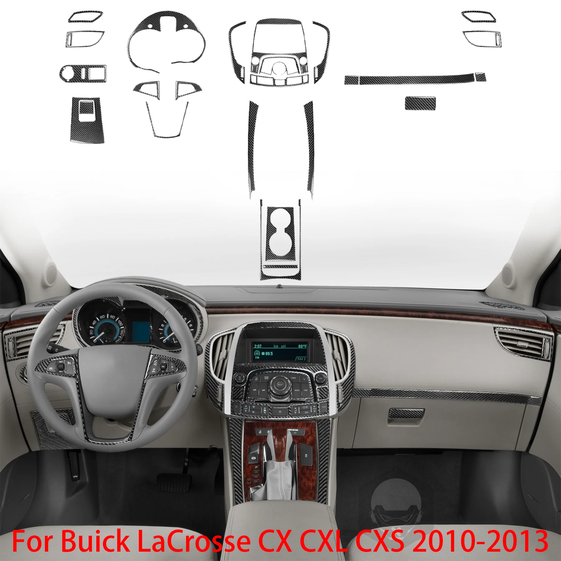 

For Buick LaCrosse CX CXL CXS 2010-2013 Carbon Fiber Car Air Vents Steering Wheel Door Trim Navigation Panel Interior Stickers