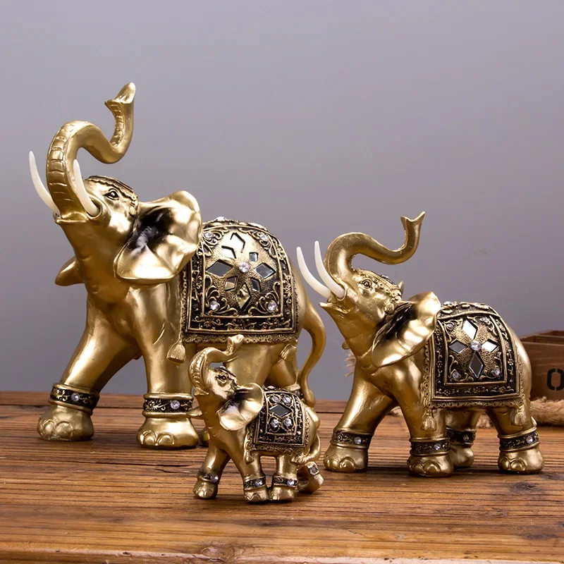 

Exquisite Elephant Decorative Statue,Auspicious Feng Shui Gold Elephant Resin Ornaments,Office Desktop Home Decor Figurines