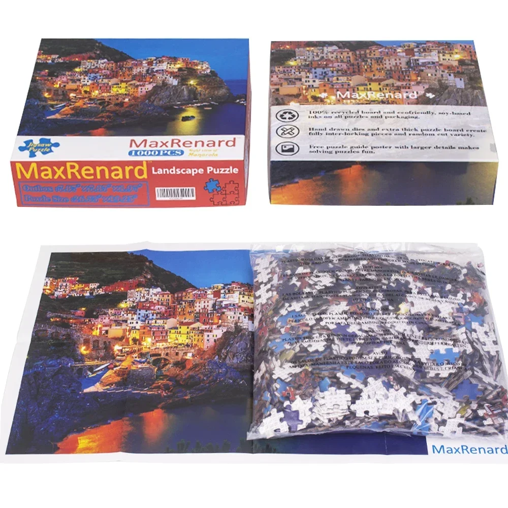 MaxRenard Jigsaw Puzzle 1000 Pieces for Adults Cinque Terra Night View of Manarola Toy Home Wall Decoration Family Game Gift