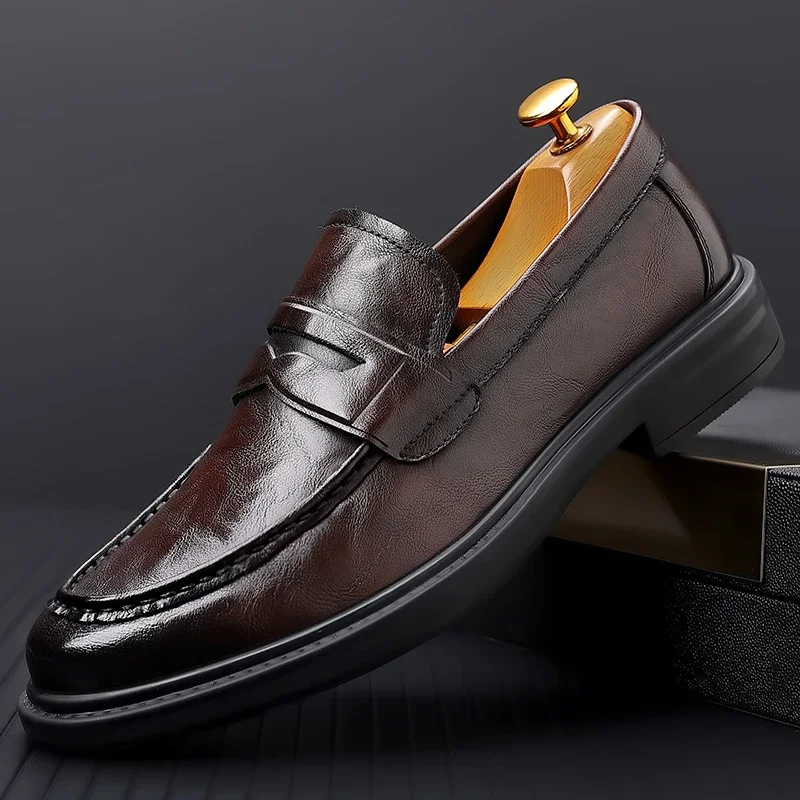 2024 Luxury Brand Business Leather Shoes Loafers for Men Thick Soled Shoes Man Moccasin Handmade Slip on Dress Shoes Men Party