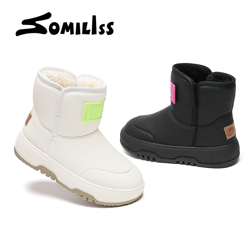 SOMILISS Snow Boots for Women Winter Warm Shoes Comfortable Fashion Ankle Boots Outdoor Walking Shoes