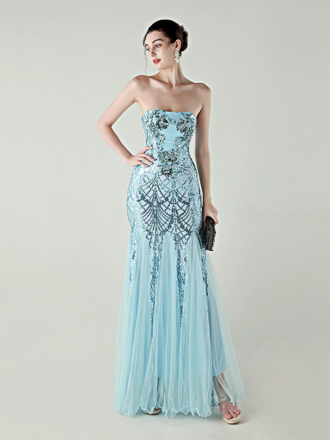 

Ele Sexy One oulder Evening Gown Women's Faionable Wrap Chest Strapl Long Dr Polyester Fiber High Waist Wedding...