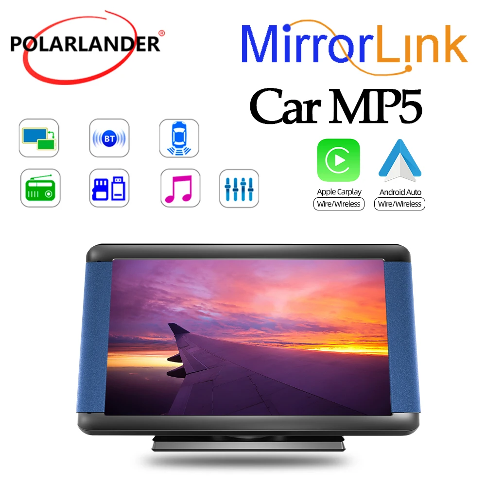 

B300C 7-дюймовый автомобильный MP5-плеер — беспроводной/проводной CarPlay Android Auto Bluetooth FM-радио Поддержка USB/TF MiniSD