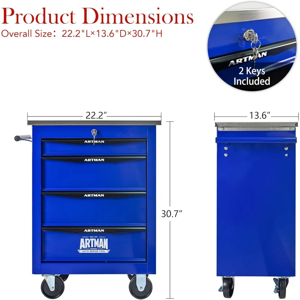 Multifunctional Rolling Tool Chest with 4 Drawers for Garage Storage and Organization on Wheels