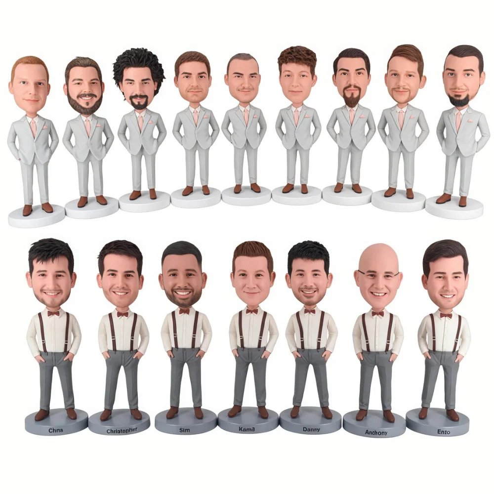 

Custom Groomsmen & Groom Bobblehead - Personalized from Your Photo | Engraved Name Base | Wedding Party Gift