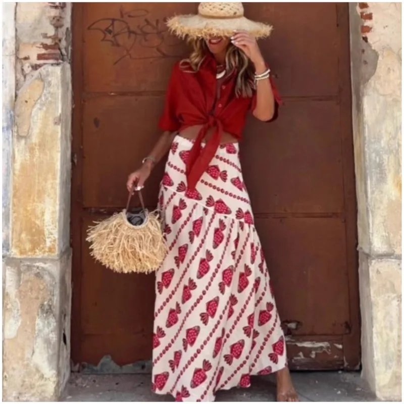 

2025 Autumn New Printed Long High Waist Leisure Vacation Half Skirt Women's Animal Pattern Comfortable Leisure A-line Skirt Y2k