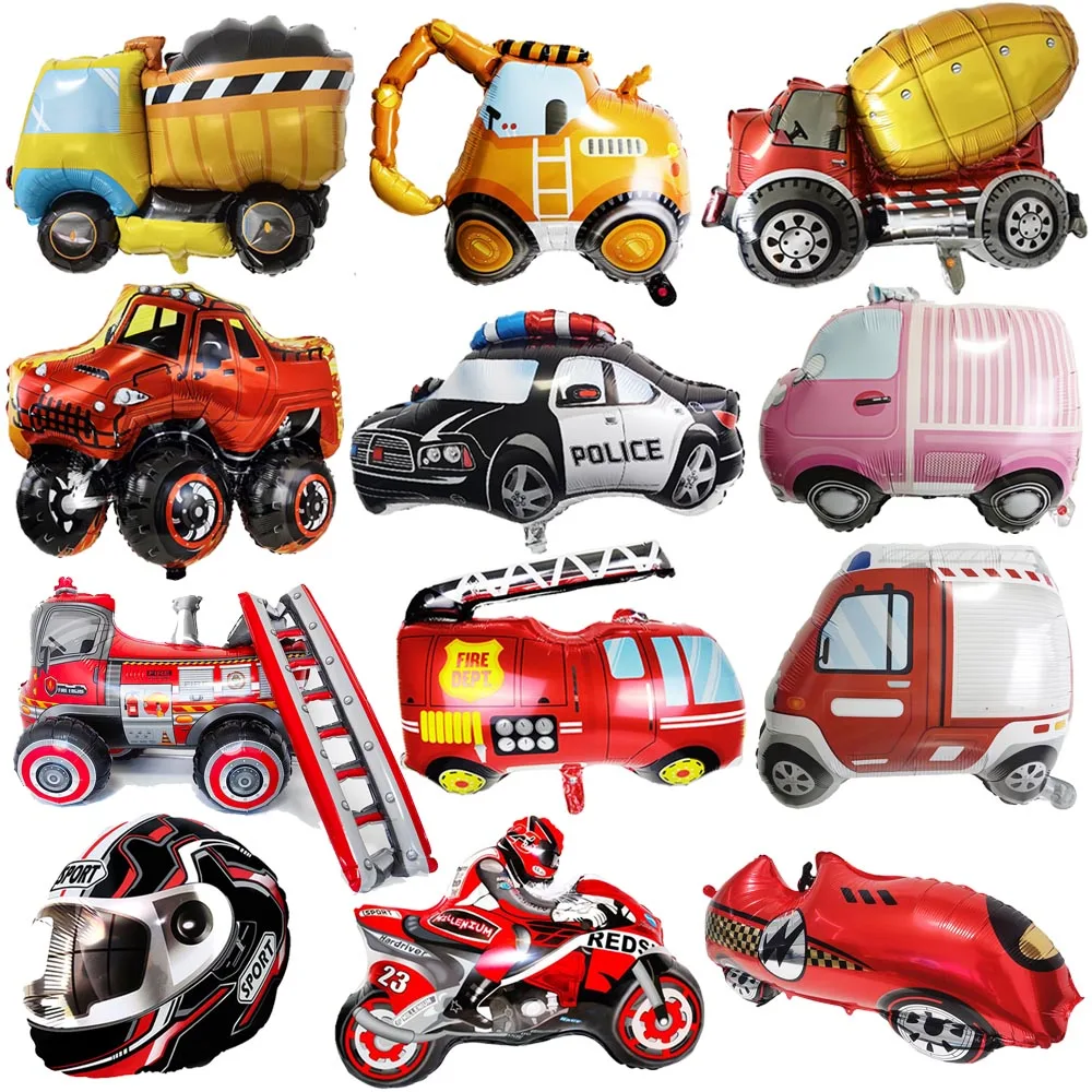 Transport LKW Ballon Feuerwehrauto Racing Krankenwagen Bagger Motorrad Ballon Fahrzeuge Thema Junge Geburtstag Party Supplie