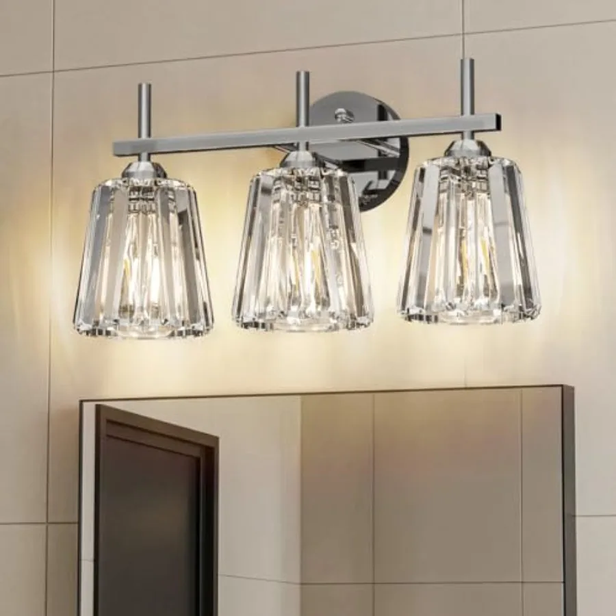 Crystal Bathroom Light Fixtures Over Mirror, 3-Light Bathroom Vanity Lights Over Mirror Modern Wall Lighting Sconces with Ceram