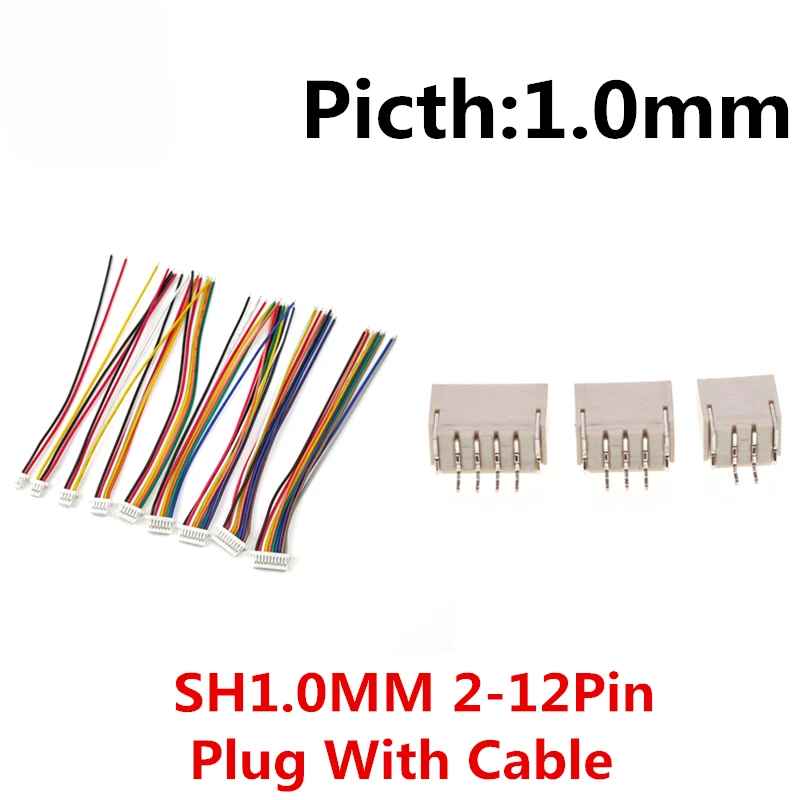 10 Sets/lot Mini. Micro JST 1.0mm 2P/3P/4P/5P/6P/7P/8P/9P/10P/11P/12 Pin Connector with Wire 10/20/30cm