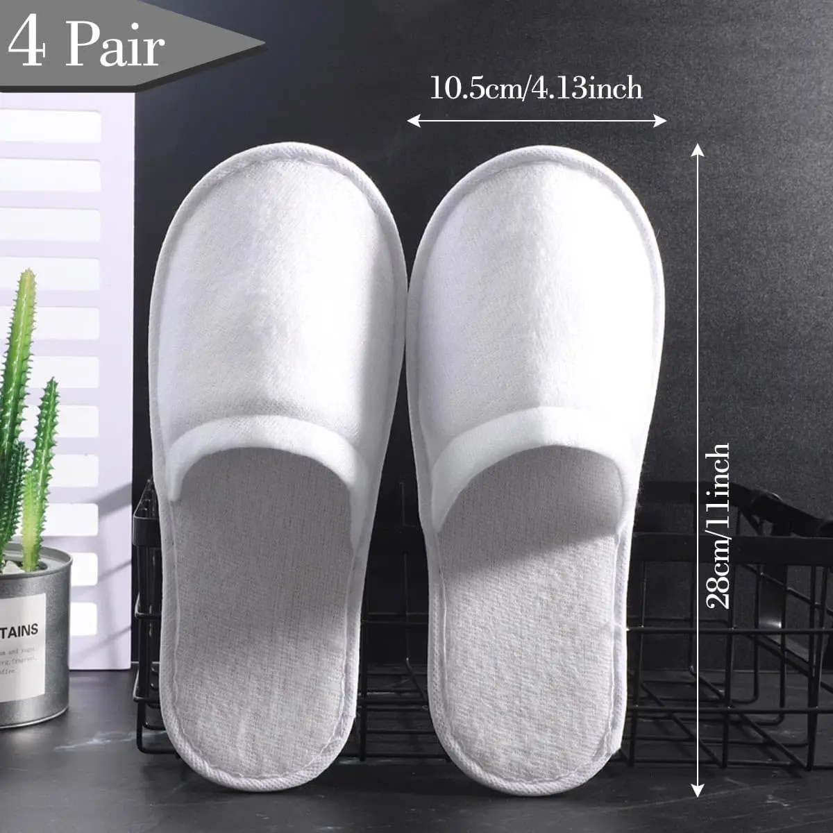 

4 Pairs Disposable Slippers For Guests, Bulk White Slipper Pack For Hotel, Spa, Travel, Shoeless Home, Fits up to Adult