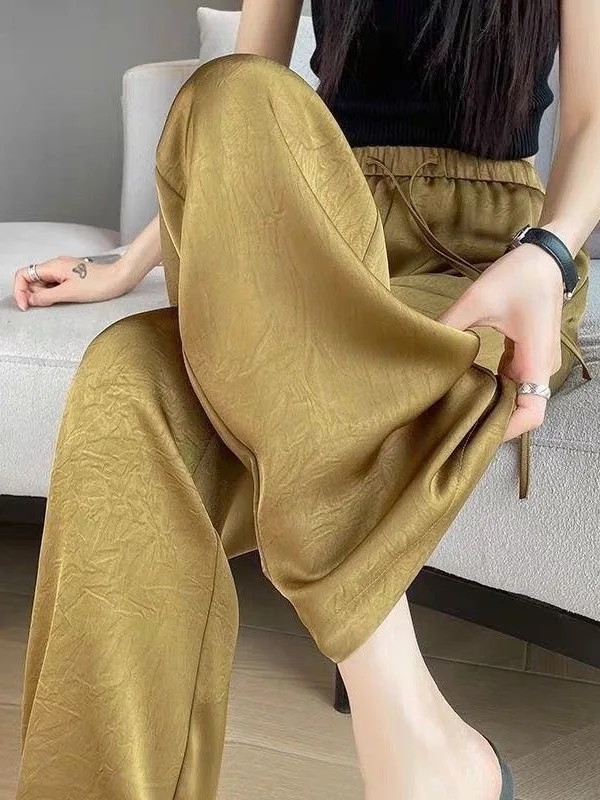 

High Waist Wide Leg Pants Women's Summer Loose Thin Casual Straight Cut Trousers Drapey Pocket Detail Commute Style Polyester...
