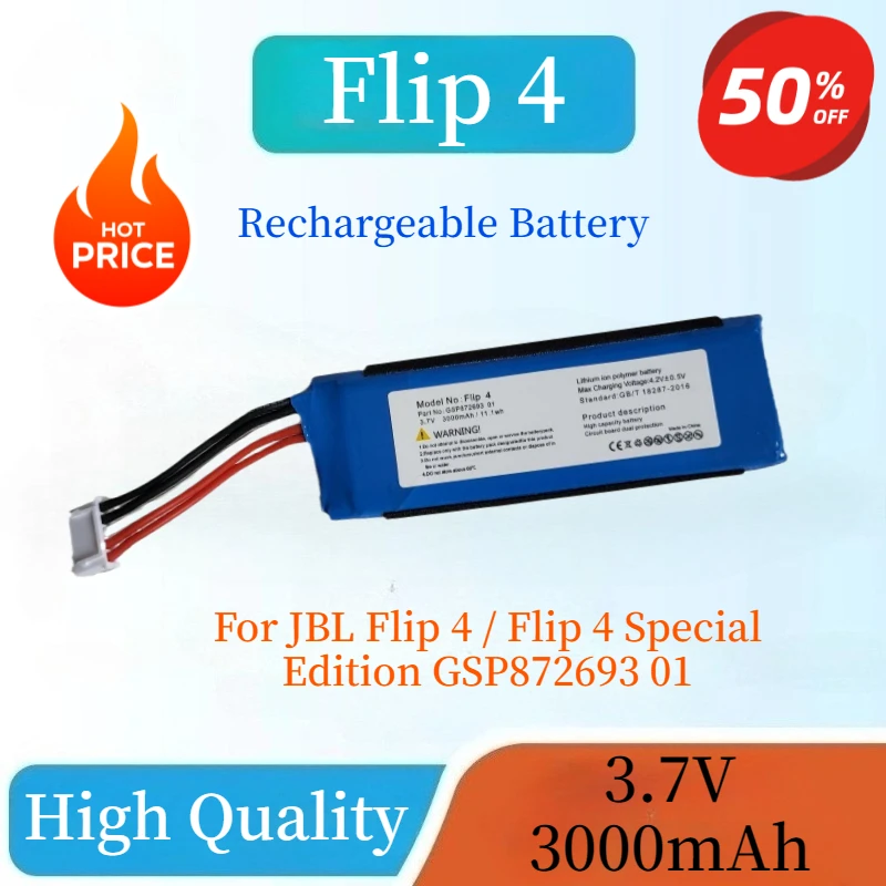 

New 3.7V 3000mAH Rechargeable Battery GSP872693 01 for JBL Flip 4/ Flip 4 Special Edition High Capacity Replacement Battery