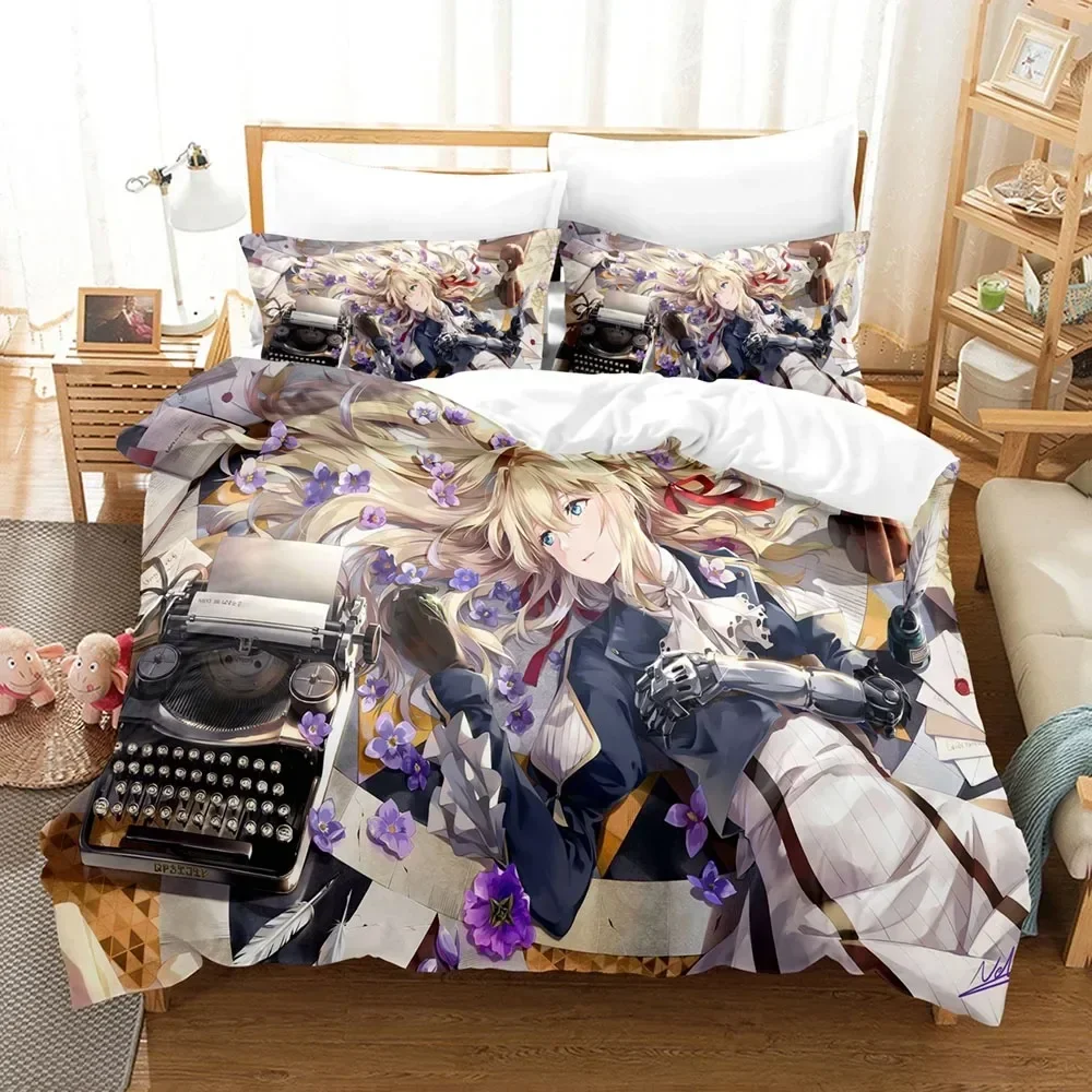 

Anime The Violet Evergarden Printed Bed Set Duvet Cover Pillowcase Bedding Set Bed Linen Sheet Quilt Cover Full Queen King Size