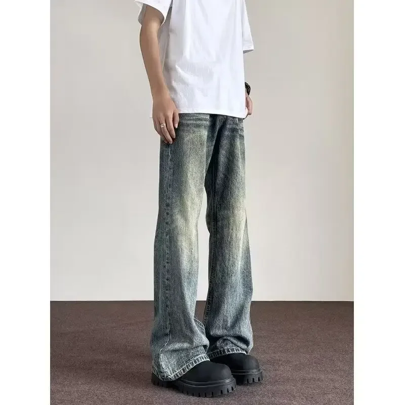 Vintage-Jeans für Herren, Frühling und Herbst, neue schlankmachende Bootcut-Hose mit hoher Taille, amerikanischer Stil, trendige, locker sitzende