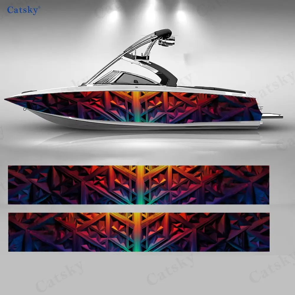 

Vibrant Triangular Lattice Boat Stickers, PVC Waterproof Durable Vinyl Wrap Decals for Fishing Boats, Durable and Stylish Design