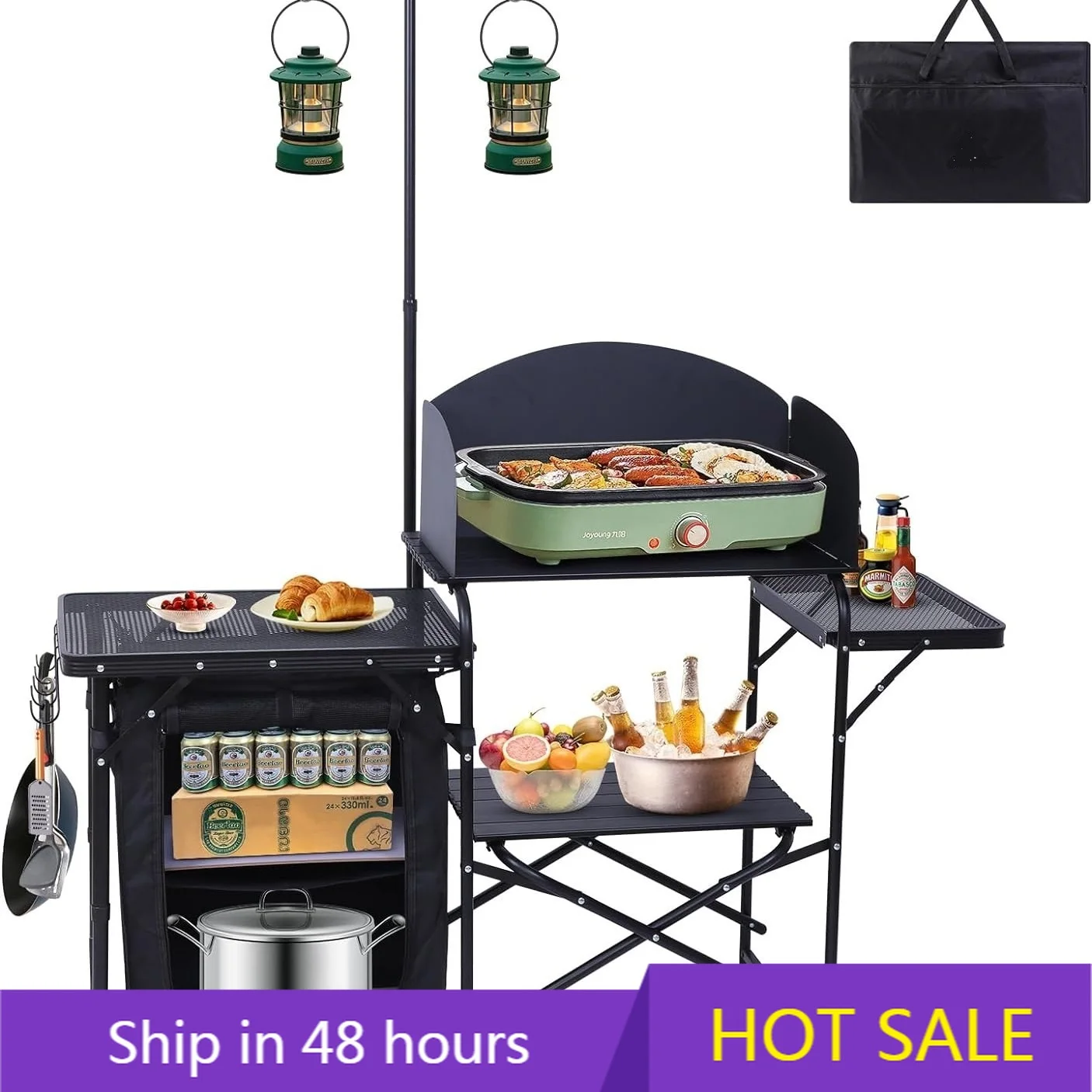 

POWER LEAP Outdoor Cooking Dining Station Camp Table Portable Folding Table Picnic Mobile Kitchen Camping Cooking Station With L