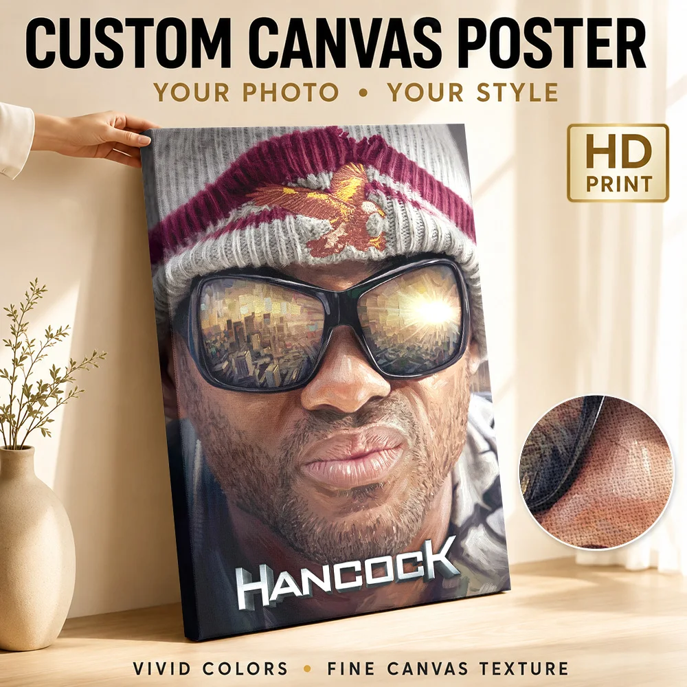 Hancock Movie  Portrait Canvas Print Poster Personalized Vintage Movie Wall Art for Man Cave Decor Ready to Hang Gift for Fans