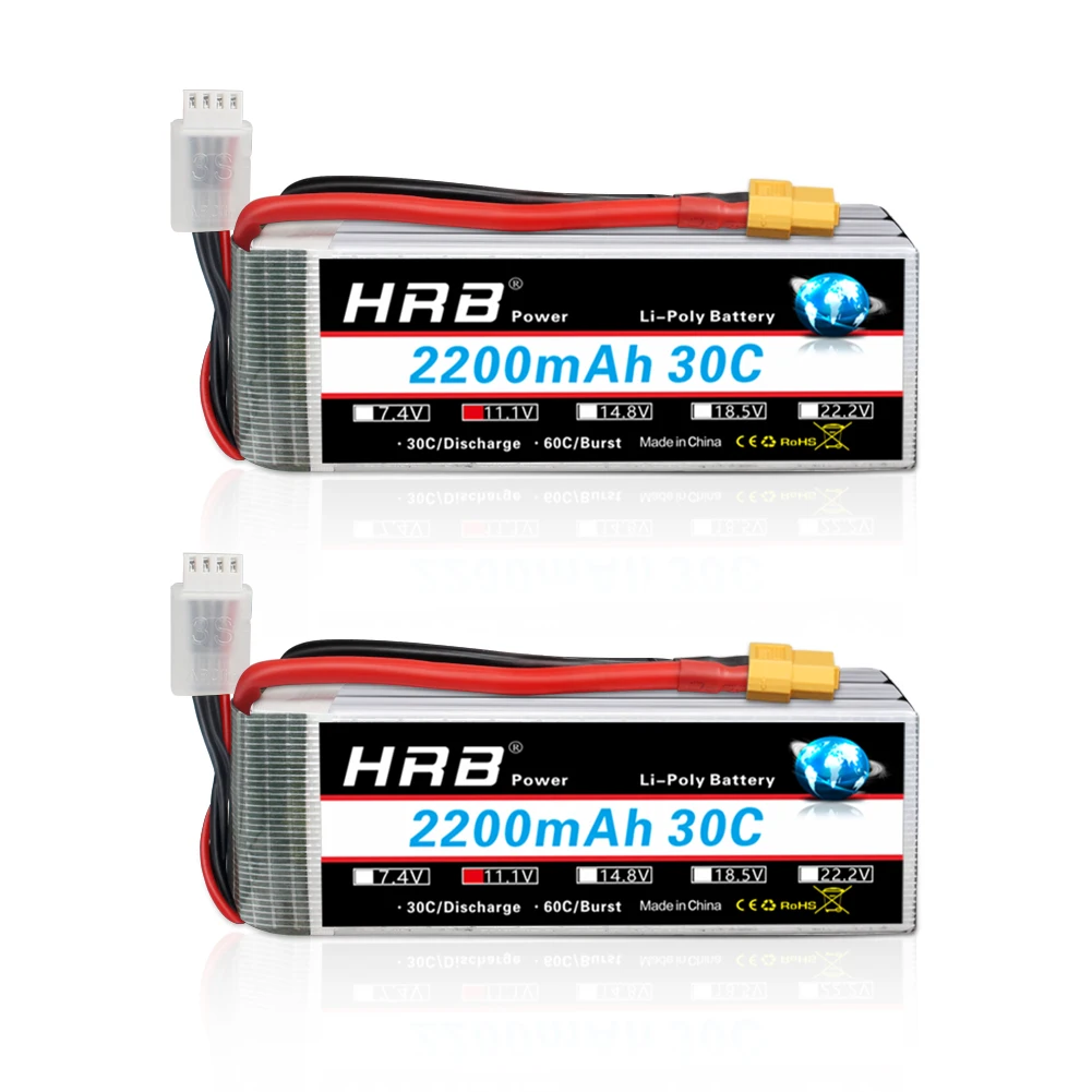 1/2PCS HRB 3S Lipo Battery 11.1v 2200mah RC battery 30C with XT60 connector for RC 1/16 1/12 Car Truck Drone Airplane 105*34*24