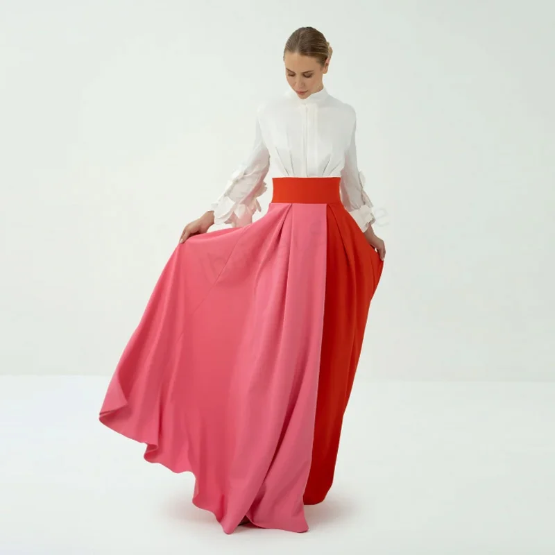 

Customized On Sale Classic Evening Dresses Contrast Color Prom Gowns Long Sleeves Wedding Guest Dresses High Neck