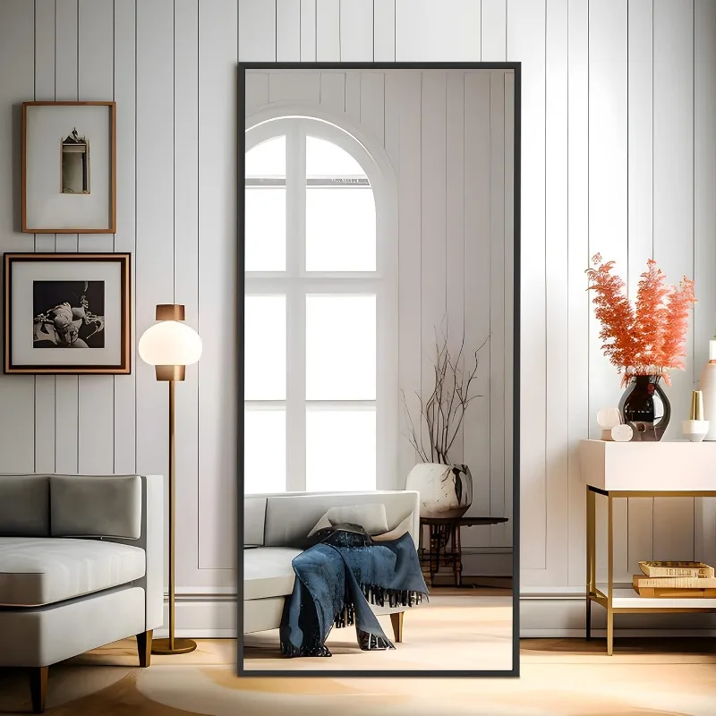 

Full Length Mirror Full Body Mirror 47''×22'' Mirror Full Length with Black Aluminum Alloy Frame(no Stand)