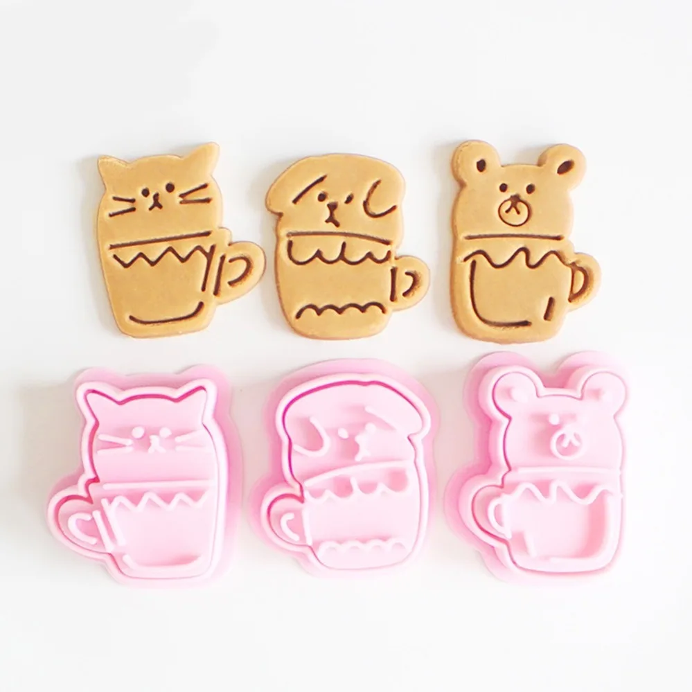 3Pcs Cute Cat and Dog Cup Design Cookie Cutters DIY Bakery Tools and Accessories Stampcookie Cutters view 6