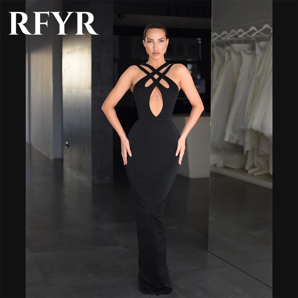 

RFYR Black فساتين مناسبة رسمية Sexy Mermaid Evening Dresses Halter Sleeveless Sheath Prom Gowns for women Formal Party Dresses