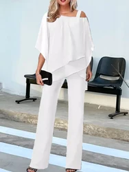 Sets for Women 2 Pieces Suit Off Shoulder Bat Sleeve Top Casual Pants Party Set Elegant Solid Color Thin Female Outfits Summer