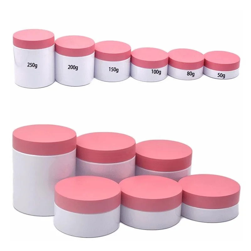 22pcs 50g-250g White Refillable Cosmetic Jar Pink Lid Face Cream Plastic Bottles Portable Travel Cosmetic Container Makeup Vials