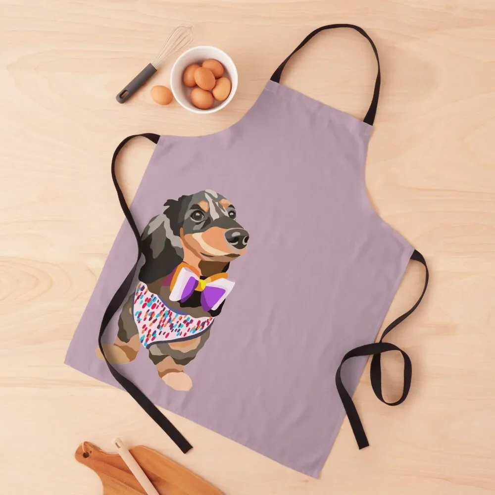 Colorful Dachshund Dog Portrait Digital Illustration Apron home women Men's Kitchen Chef Uniform For Men Apron