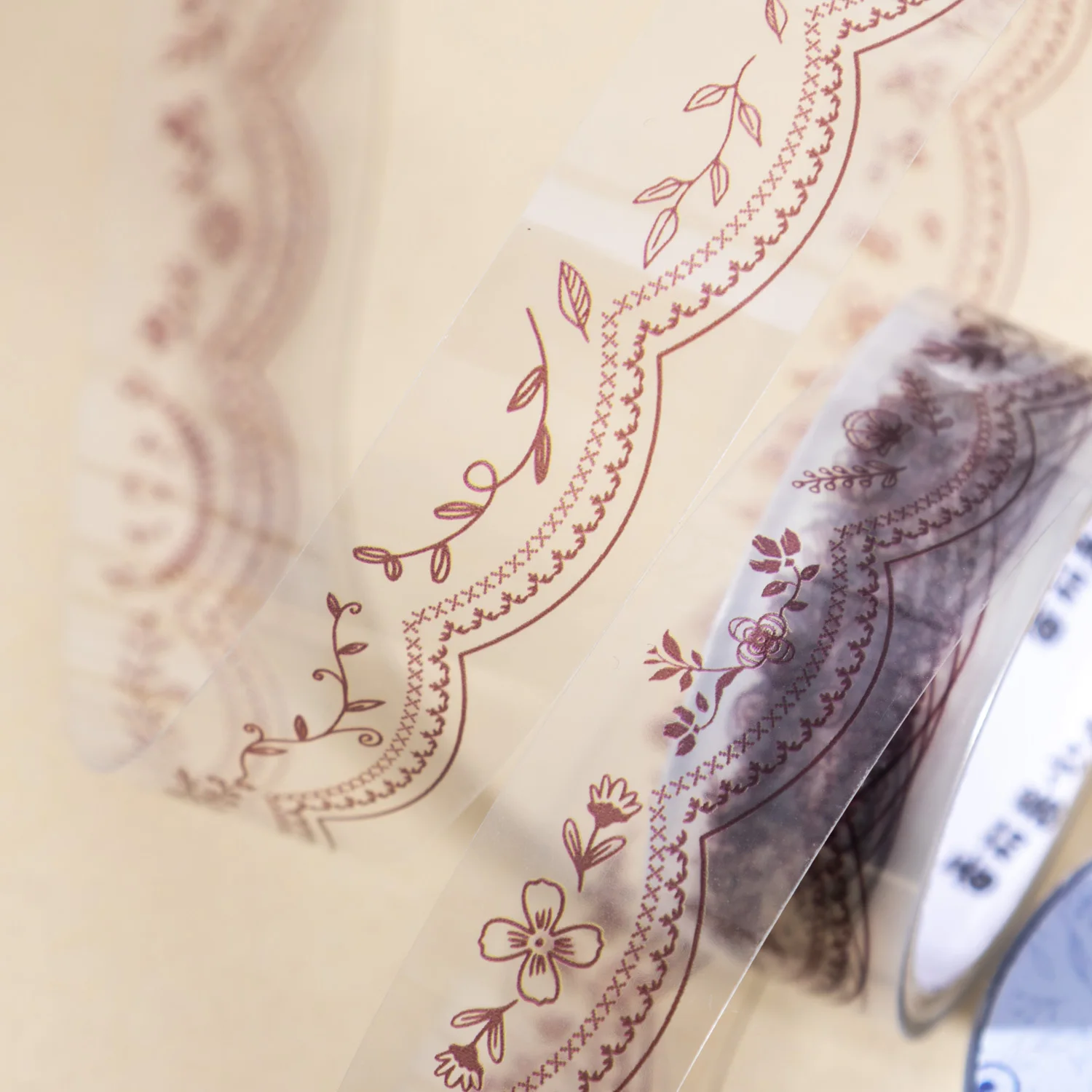 1 Roll Floral Lace Border Theme PET Decorative Washi Tape for DIY Journal, Photo Frame Collage, Scrapbook Material