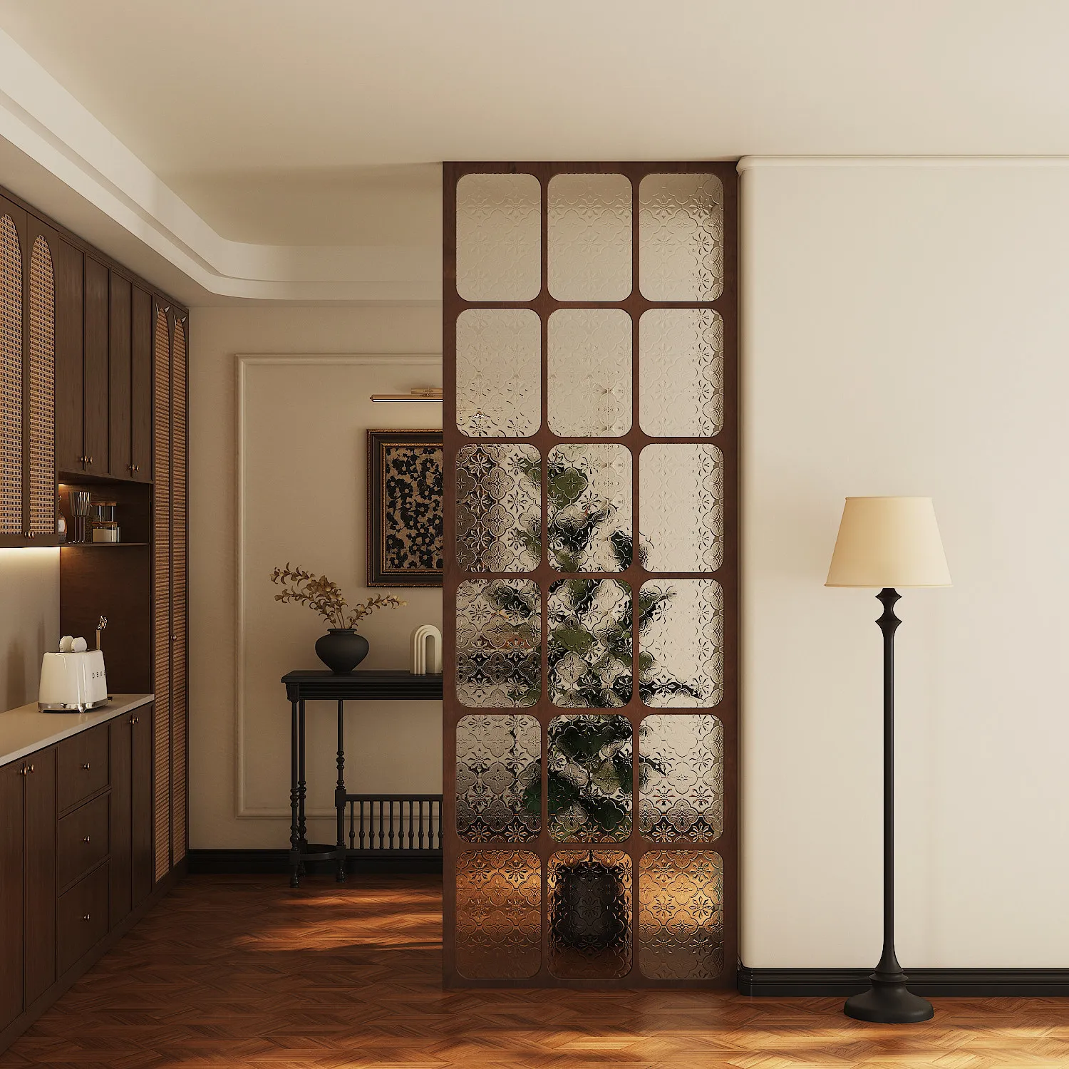Begonia glass screen solid wood partition living room home hotel villa restaurant