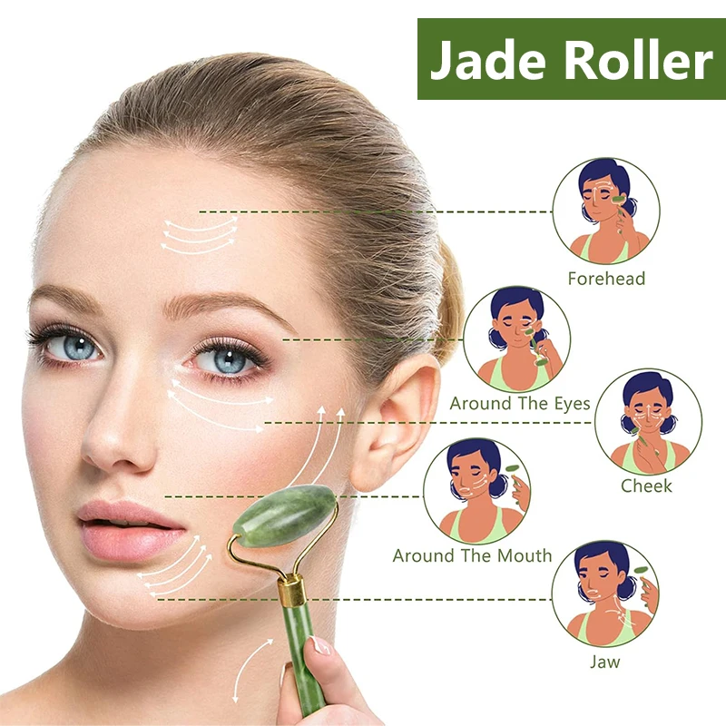 Rolo de jade natural rosto gua sha massageador rosto rolo levantamento anti-rugas gua sha jade pedra rosto massageador beleza cuidados com a pele