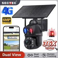 SECTEC 6MP 36X Zoom Dual View WIFI Solar Battery Camera 4G Solar Outdoor Surveillance Camera PTZ Camera Solar Cameras