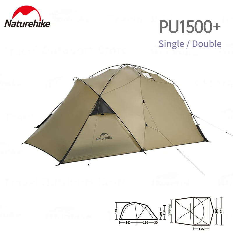 Naturehike Campingzelt für 1-2 Personen, 4-Jahreszeiten-Zelt, Ultraleicht, Winddicht, Regenfest, 15D Nylon Outdoor-Wanderzelt mit Schornstein