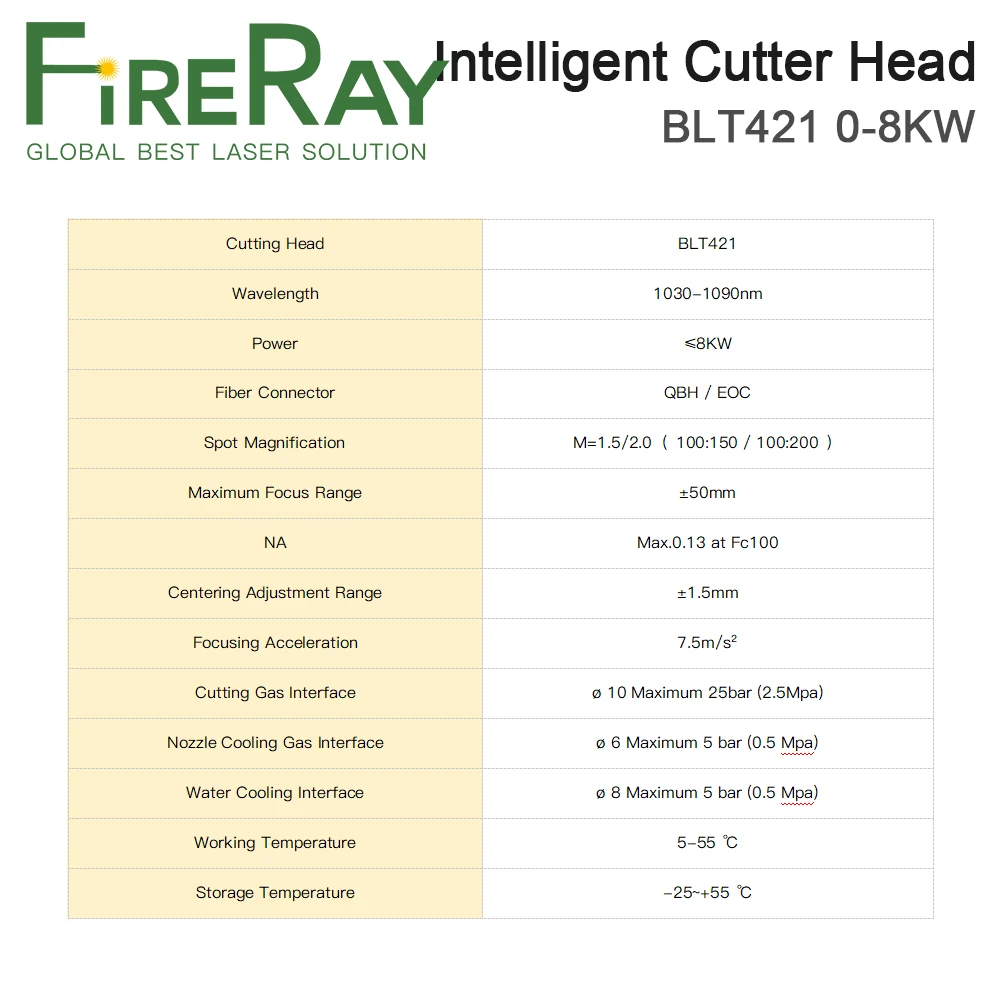 FireRay BOCHU Smart Cutting Head BLT421 0-8KW QBH & EOC Interface for Fiber Laser Cutting Machine