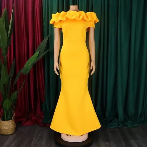 Imagen 2 del producto Vestido largo de sirena para mujer, traje elegante de manga corta con hombros descubiertos, largo hasta el suelo, de lujo, para fiesta de cumpleaños y Cena