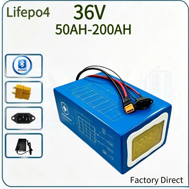 36V LiFePO4 Lithium Battery 50-200Ah Built-in BMS Deep Cycle Power Bank For Golf Cart Electric Vehicle RV Camper Off Grid Solar