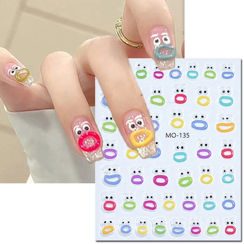 5d Embossed Jelly Playful Big Mouths Eyes Stars Hearts Flowers Nail Art Decals Stickers For Nails Art Manicures Tips Decorations