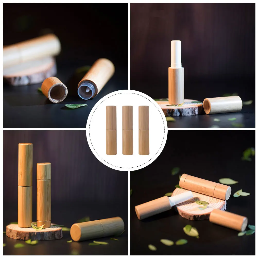 

3Pcs Bamboo Lipstick Empty Tube DIY Holder Compact Travel Size Stylish Gift for Girls Lip Gloss Tubes Lipstick Tubes