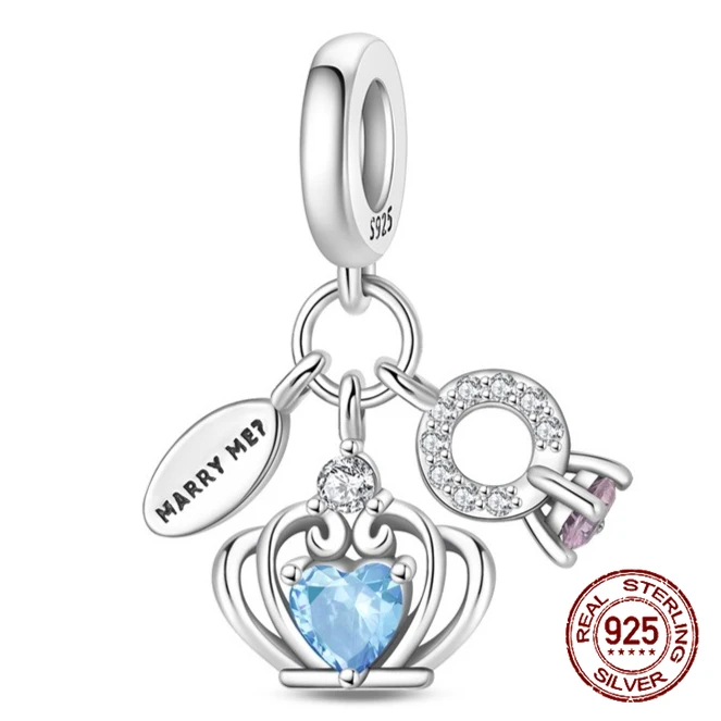 

925 Sterling Silver Marry Me Engagement Ring Crown of Love Pendant Charm Fit Original Charm Bracelets Women DIY Jewelry Gift