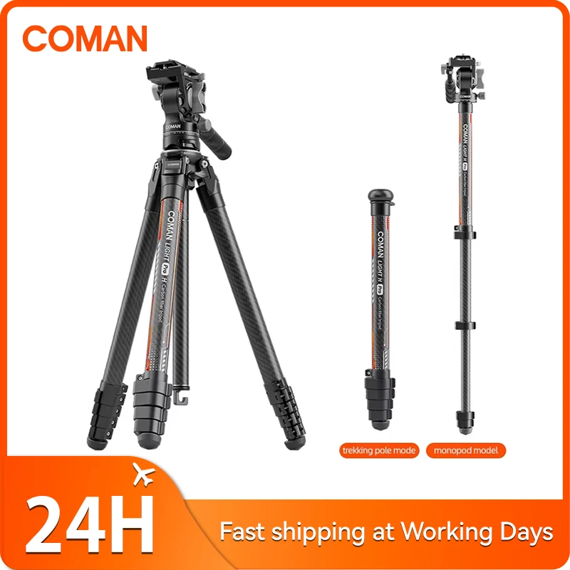 

COMAN Light H Pro Lightweight Professional Camera Tripod With Hydraulic Head Convertible Camera Tripods Detachable To Monopod