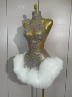 STOCK Diamonds Mesh Sexy See Through Cocktail Mini Dress Women Eveing Luxury Birthday Party Singer Nightclub Show Stage Costume - Image 2