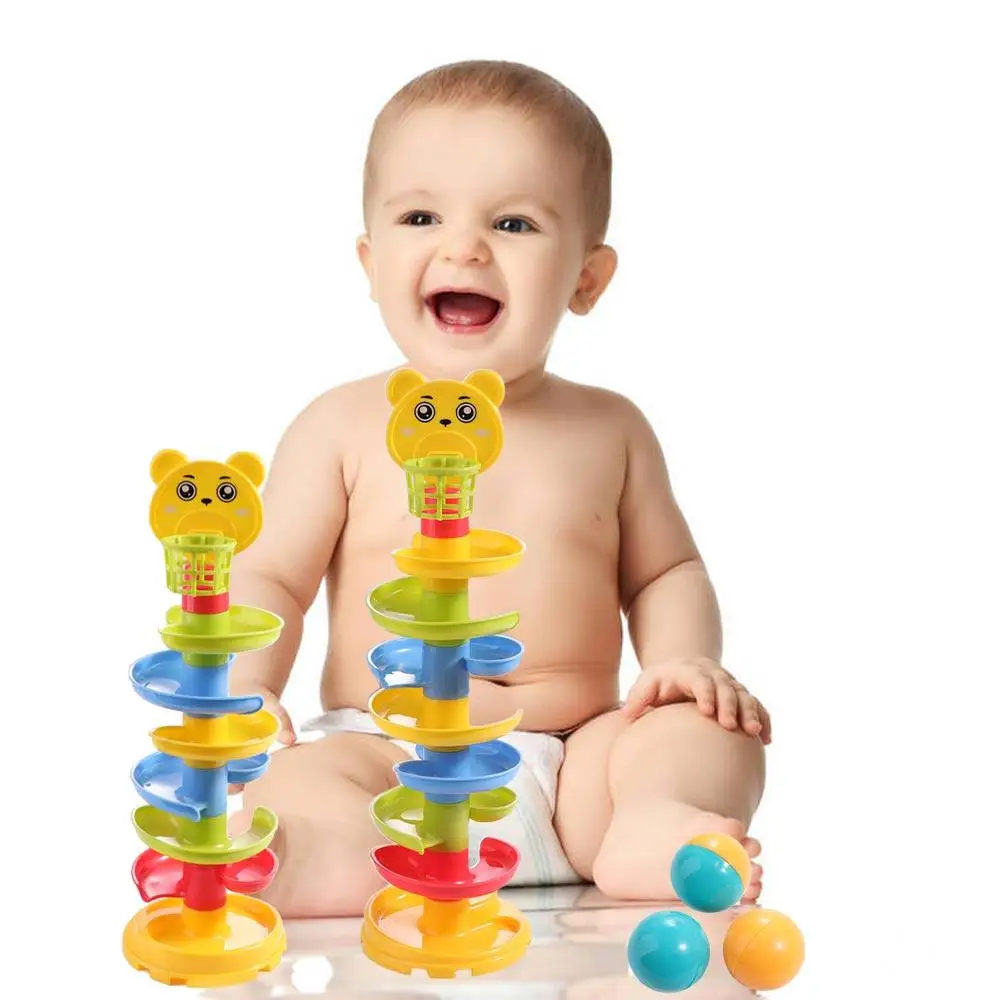 Toy Bathing Games Rotating Track Set Baby Puzzle Toy Ball Drop Roll Swirling Tower Track Turn Around Toy Spin Track Toy Set