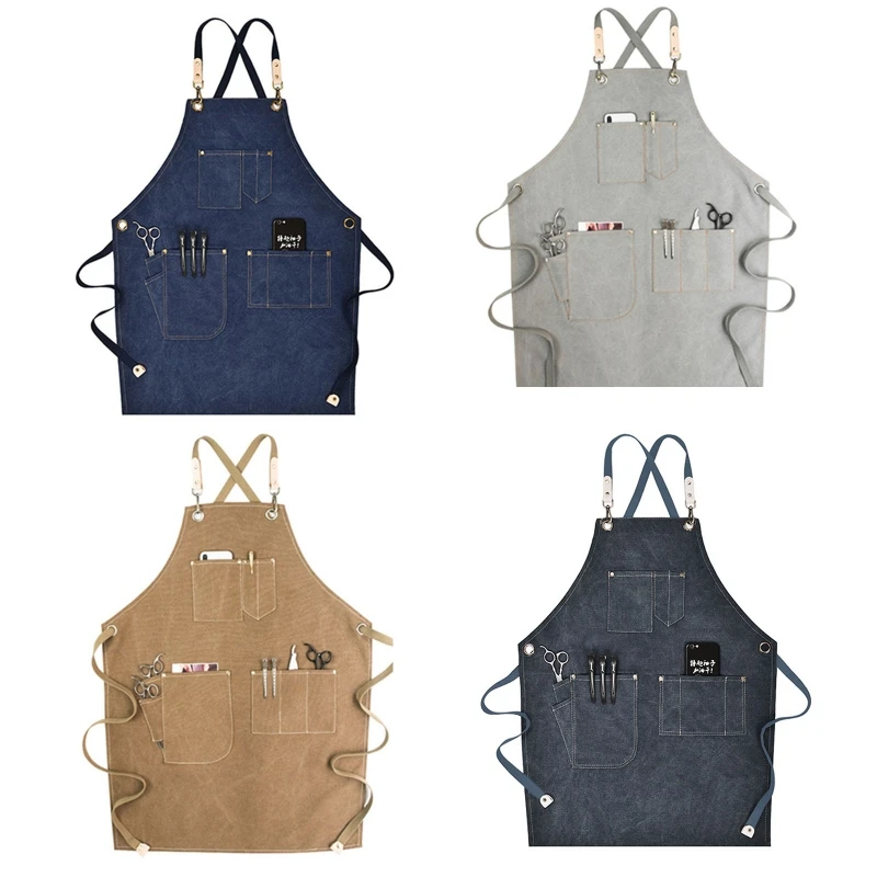 Chef Apron for Cross Back Adjustable Apron with Pockets Canvas Workwear for Tea