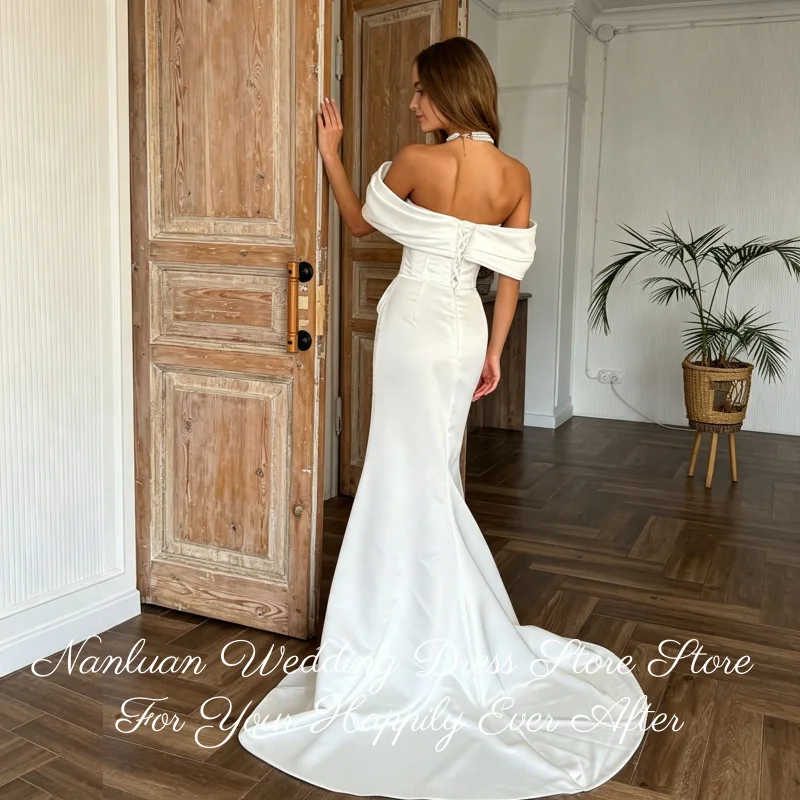 Modern No Decoration Satin Wedding Dress Off Shoulder Cape Sleeve Fitted Mermaid 26 Styles Customized Vestidos De Novia