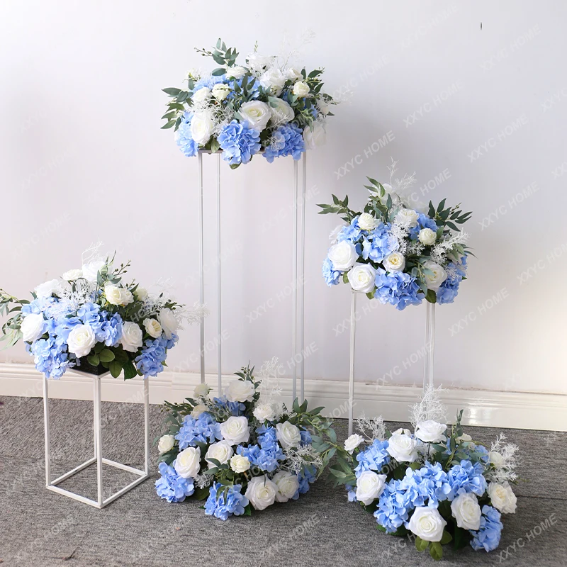 Wedding Road Lead Flower Ball Roman Column Flower Wedding Flowers Stage Layout Decoration Props Flower Mori Style Blue