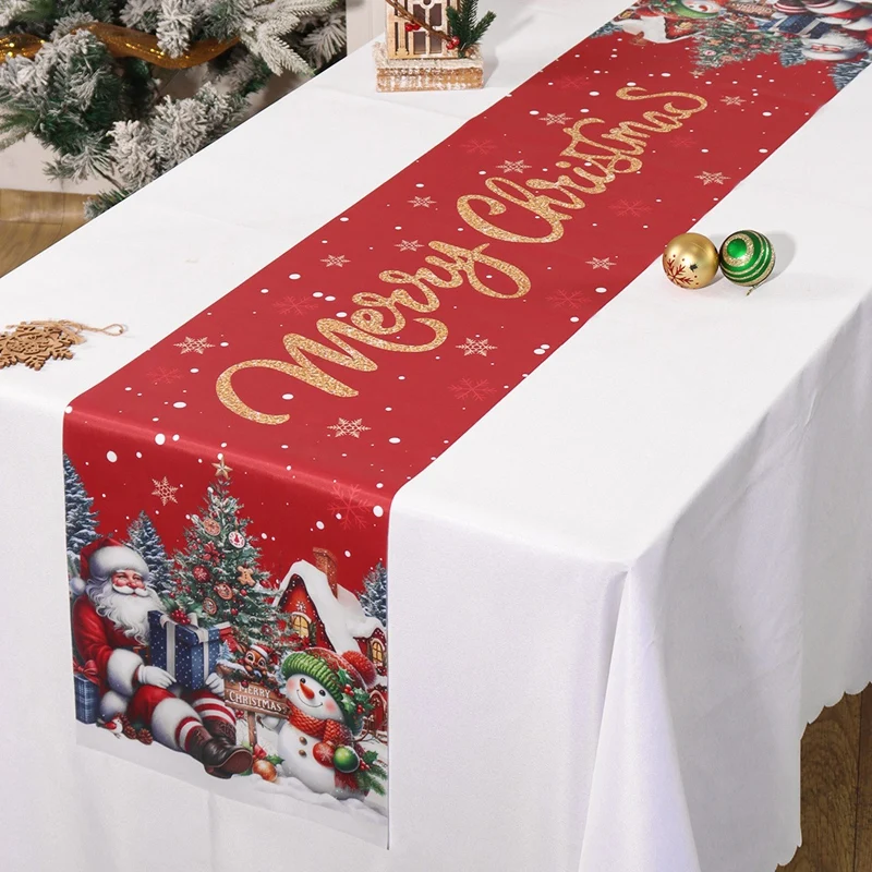 Camino de mesa navideño de Papá Noel y muñeco de nieve, adornos navideños para el hogar, decoración de mesa para fiesta de Navidad, mantel de Año Nuevo
